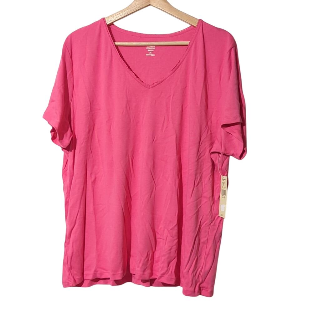 NWT Valerie Stevens 2X Pink 100% Pima Cotton V-Neck T-Shirt [0100]